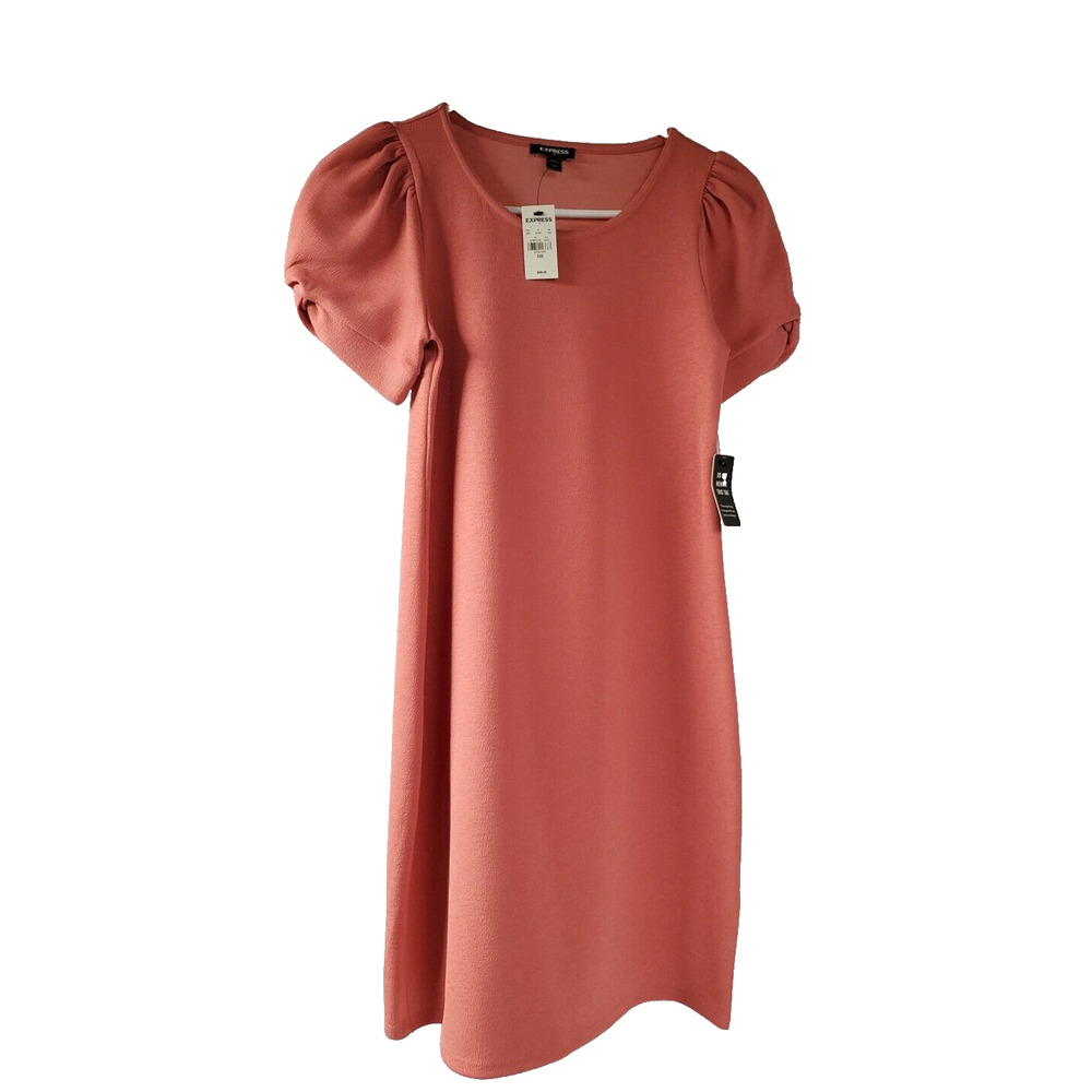 Express Womens Puff Sleeve Mini Shift Dress Coral Polyester Size XXS New